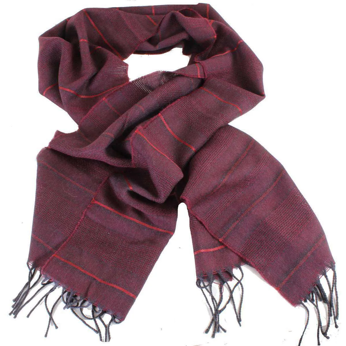 Bassin and Brown Charles Horizontal Striped Wool Scarf - Wine