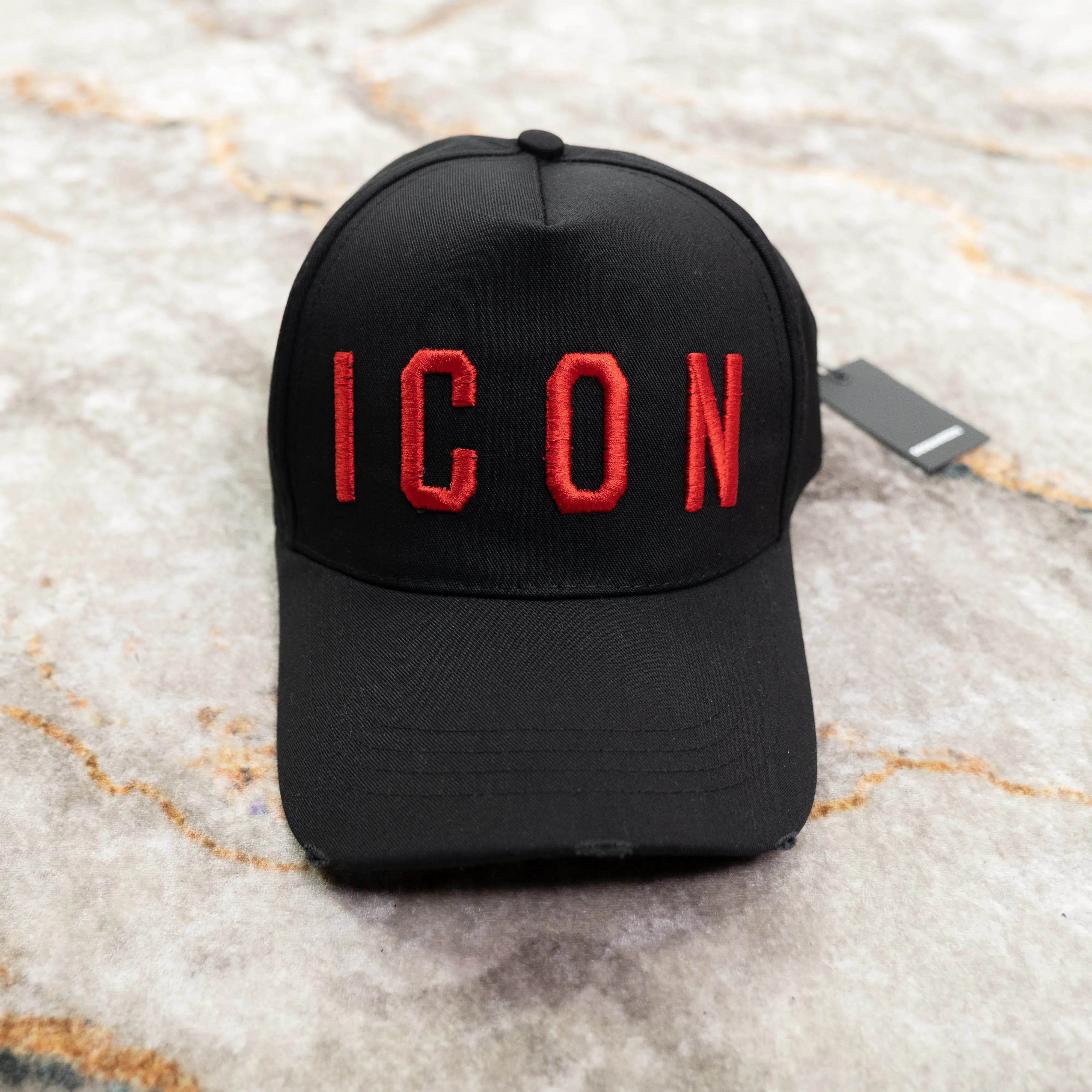 Black And Red Icon Logo Cotton Baseball Cap.