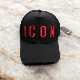 Black And Red Icon Logo Cotton Baseball Cap.