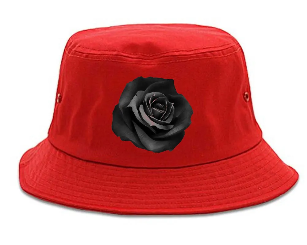 Black Noir Rose Flower Chest Logo Bucket Hat