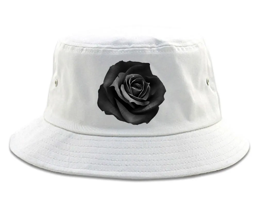 Black Noir Rose Flower Chest Logo Bucket Hat