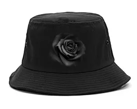 Black Noir Rose Flower Chest Logo Bucket Hat