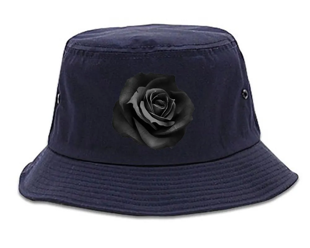 Black Noir Rose Flower Chest Logo Bucket Hat