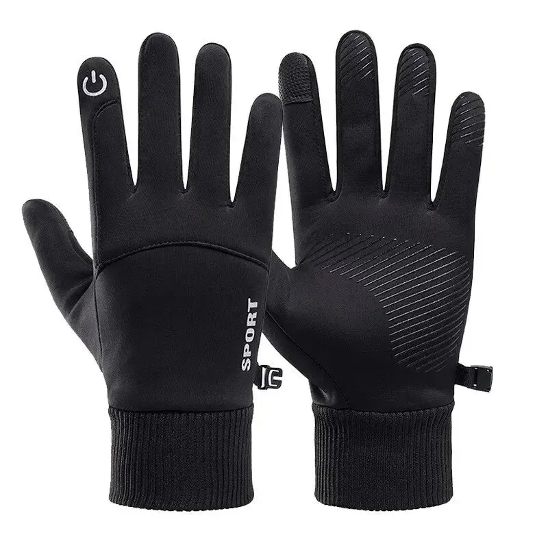 Black Winter Warm Gloves Full Fingers Waterproof Cycling Outdoor Sports Running Motorcycle Ski Touch Screen Fleece Gloves