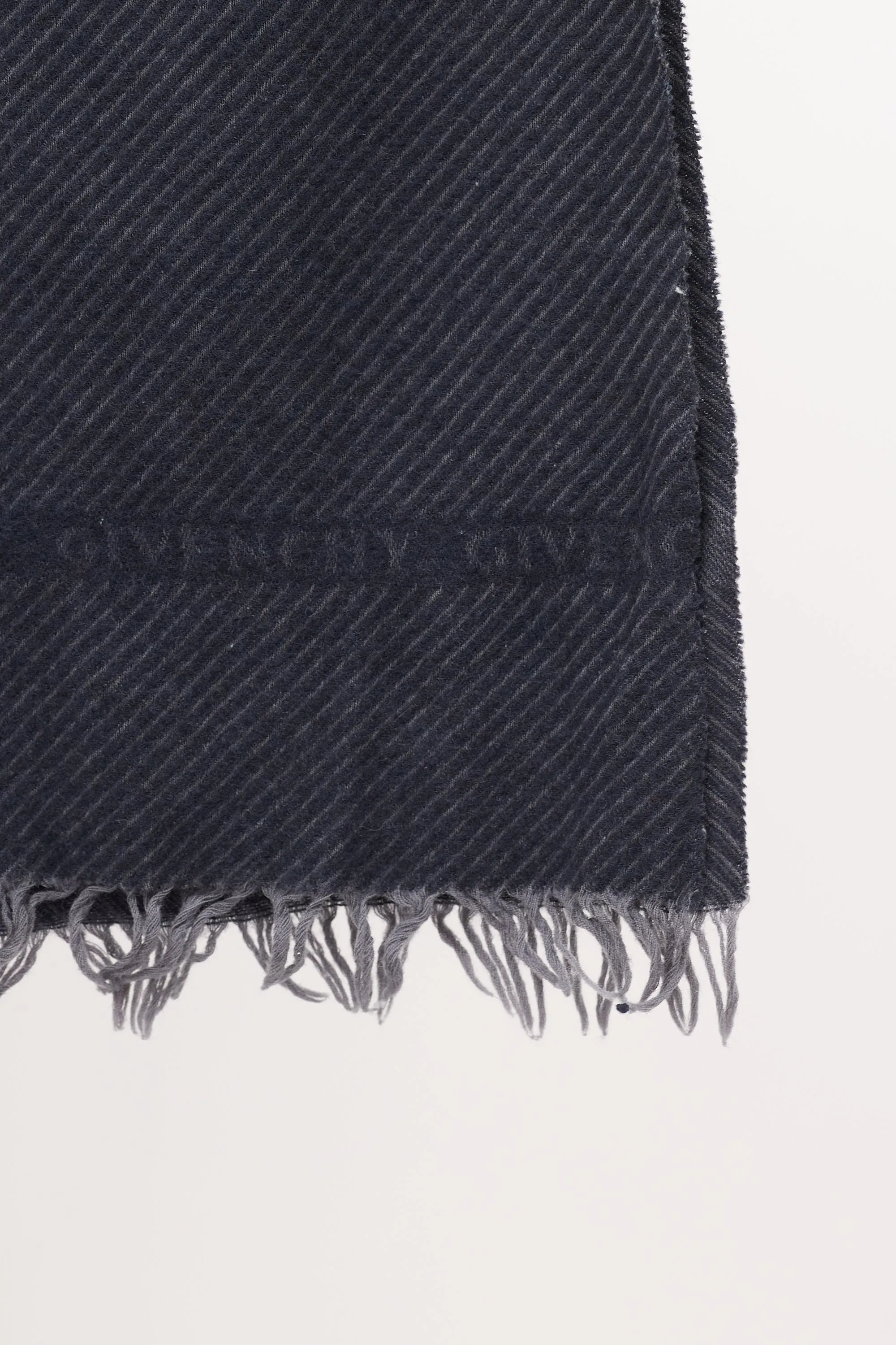 Blue & Grey Cashmere Striped Fringe Scarf