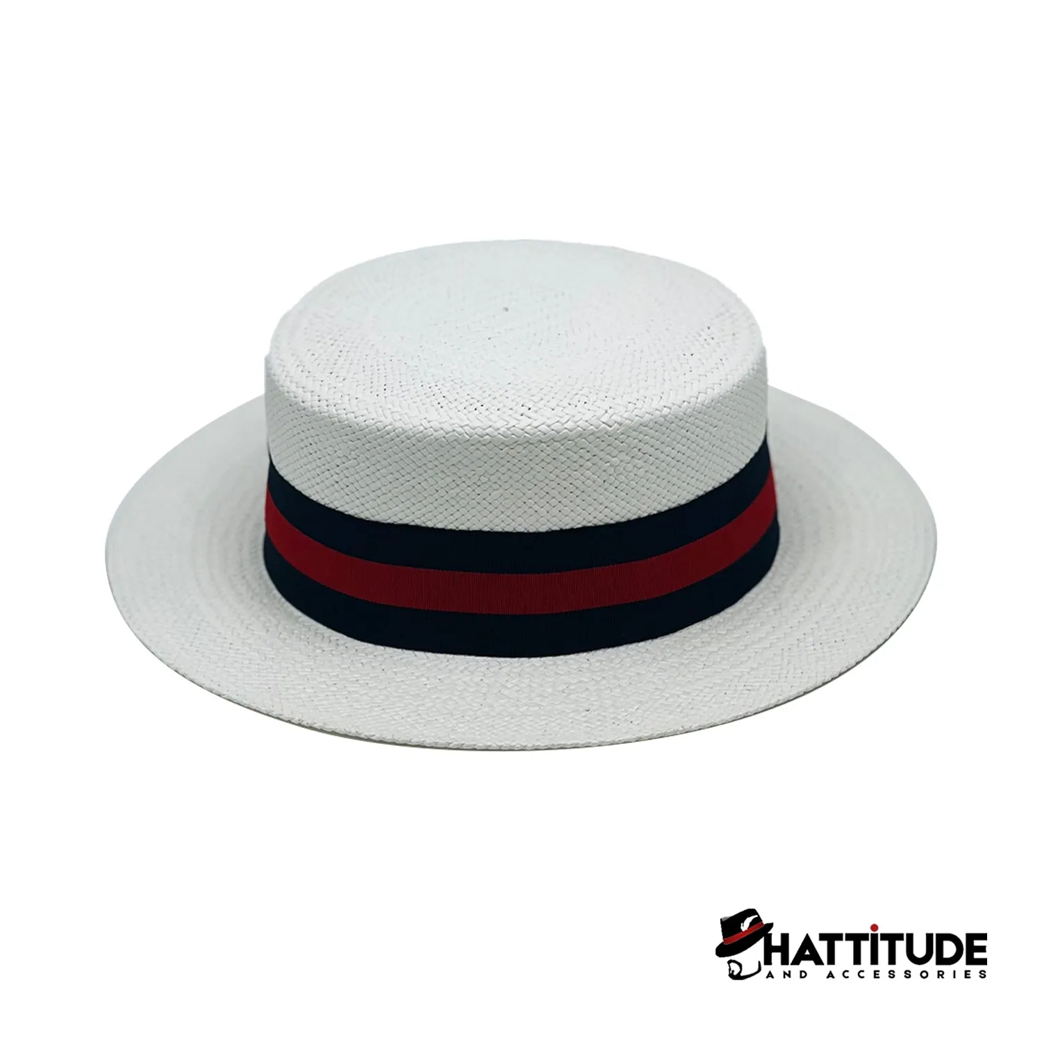 Boater Collection White (Blue-Red Band)