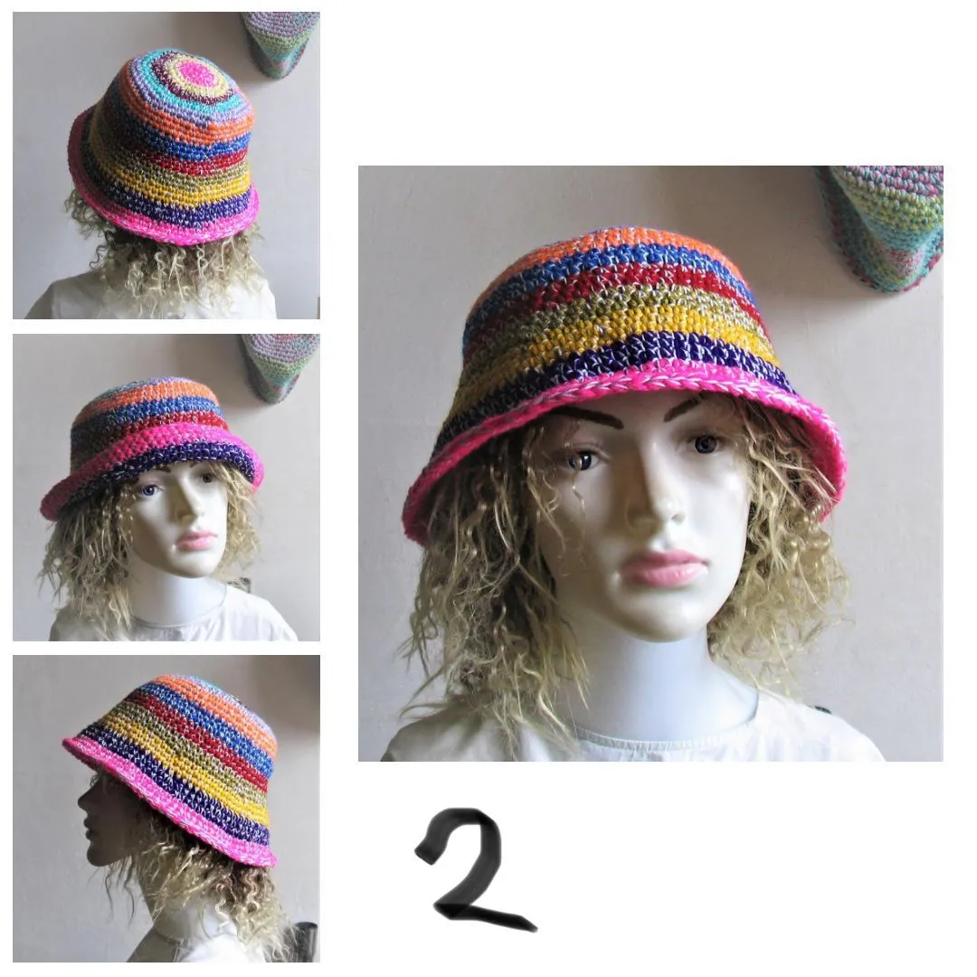 Bucket Hat Crochet Women Man Bucket Hat Unisex Fisherman Hat Festival Hat Rustic Brim Hat Cotton Multicolor Hat OOAK Ready to Ship #1