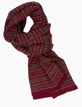 Burgundy Fair Isle Knitted Wool Scarf