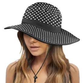 bw sm polka dot print Wide Brim Bucket Hat