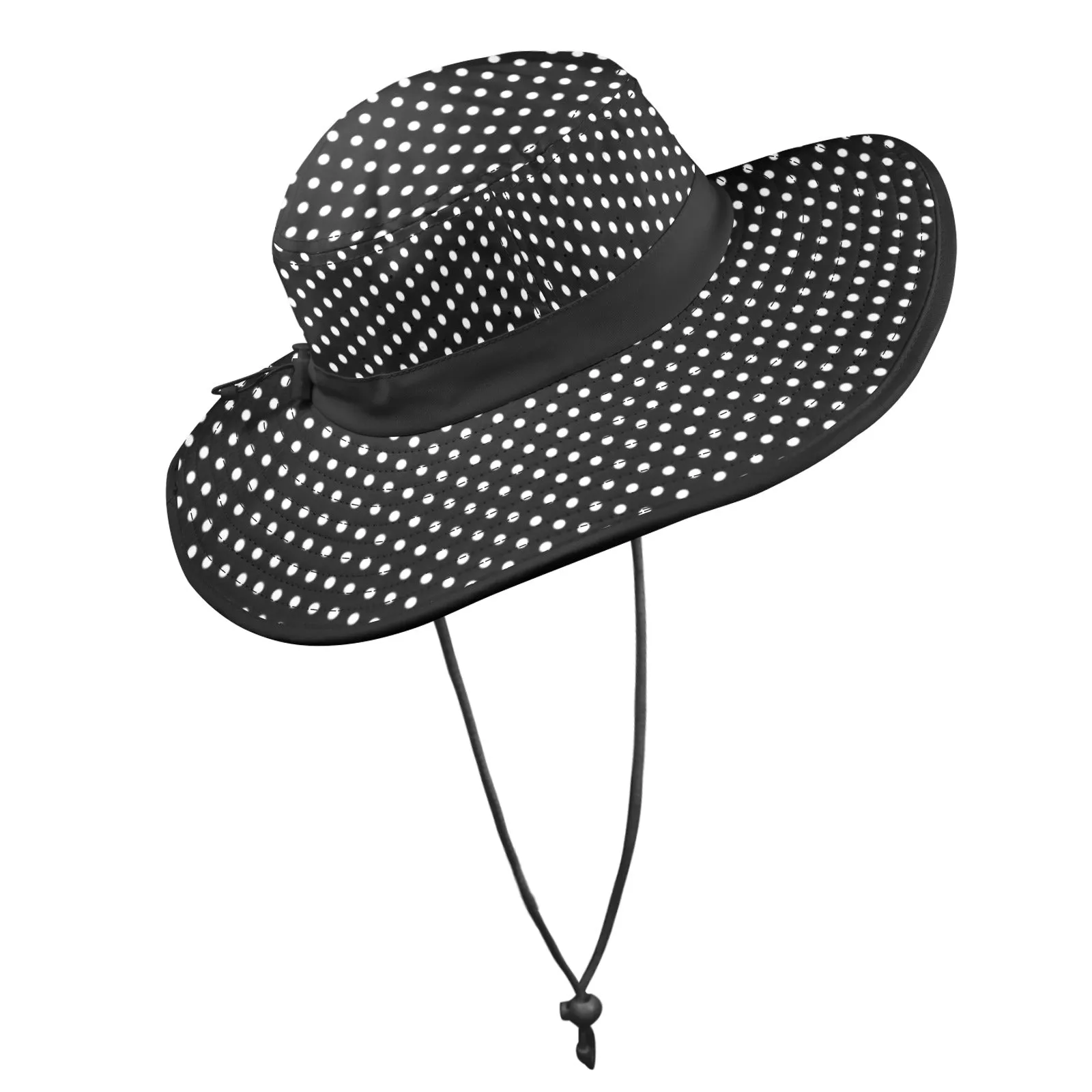 bw sm polka dot print Wide Brim Bucket Hat