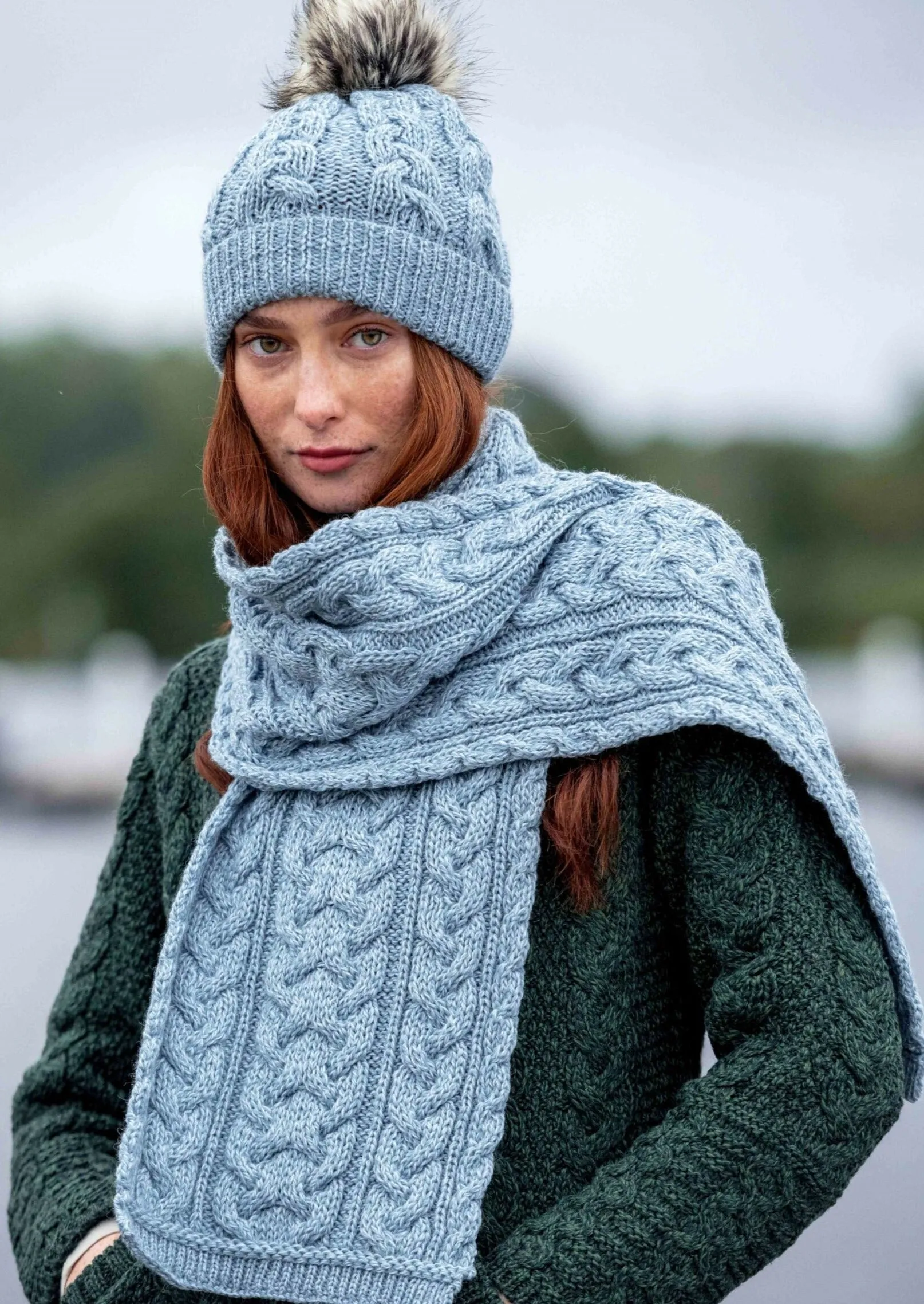 Chunky Cable Knit Aran Scarf | Mermaid