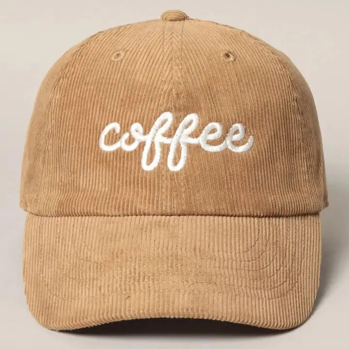 Coffee Embroidered Corduroy Cap- Click to see options