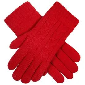 Dents Cable Knit Gloves - Berry Red