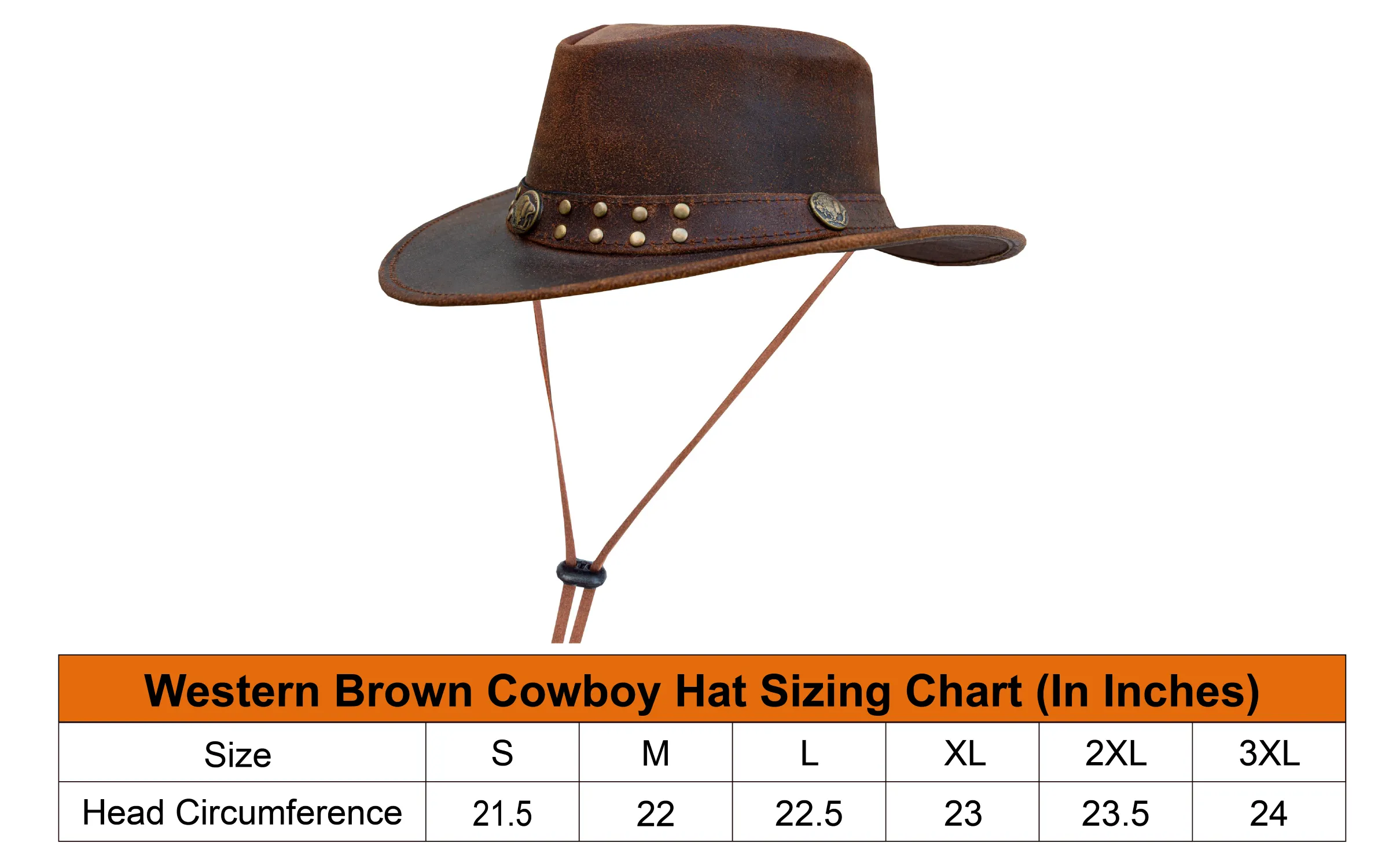 Dream Apparel Men's Brown Top-Grain Premium Leather Western Cowboy Studded Hat for Halloween Deadman