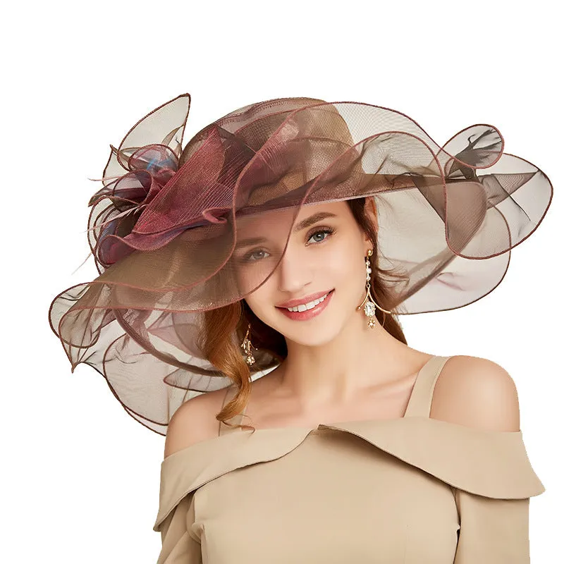 Elegant Organza Derby Wide Brim Wedding Bride Hat for Women