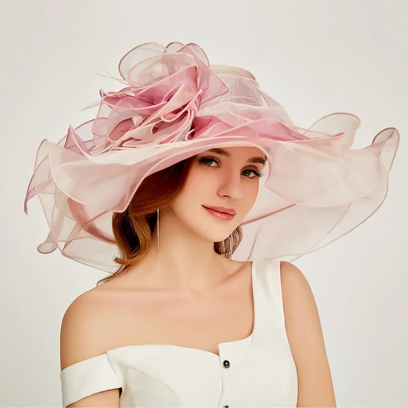 Elegant Organza Derby Wide Brim Wedding Bride Hat for Women