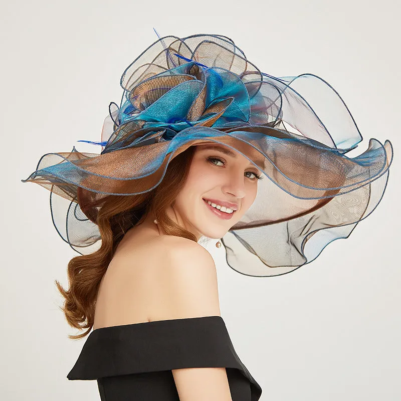 Elegant Organza Derby Wide Brim Wedding Bride Hat for Women