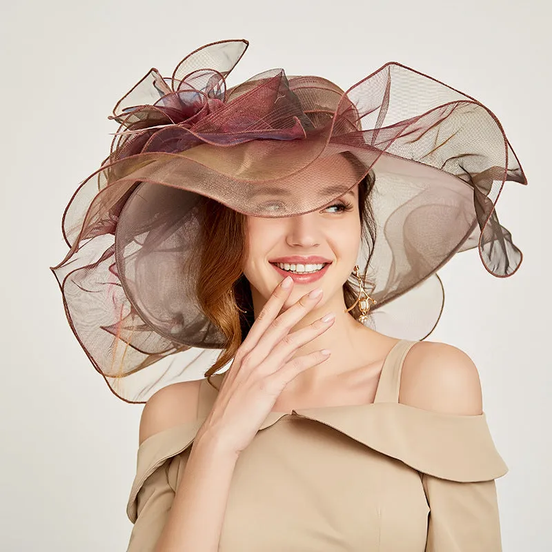 Elegant Organza Derby Wide Brim Wedding Bride Hat for Women