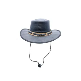 Foldable Buffalo Cowboy Leather Top Hat