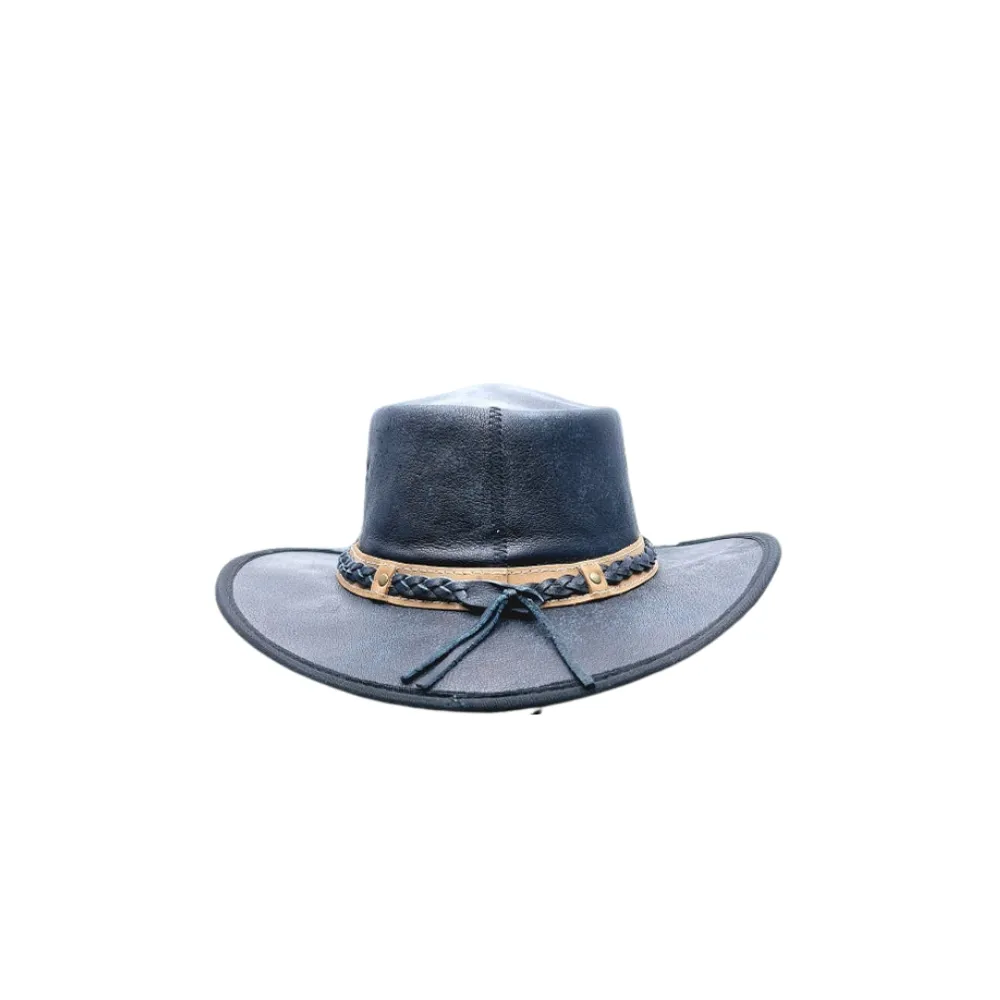 Foldable Buffalo Cowboy Leather Top Hat