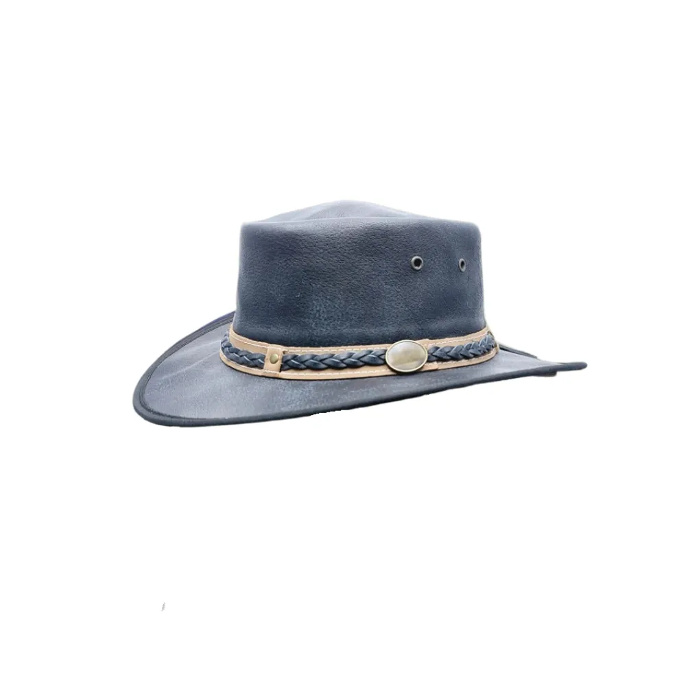 Foldable Buffalo Cowboy Leather Top Hat