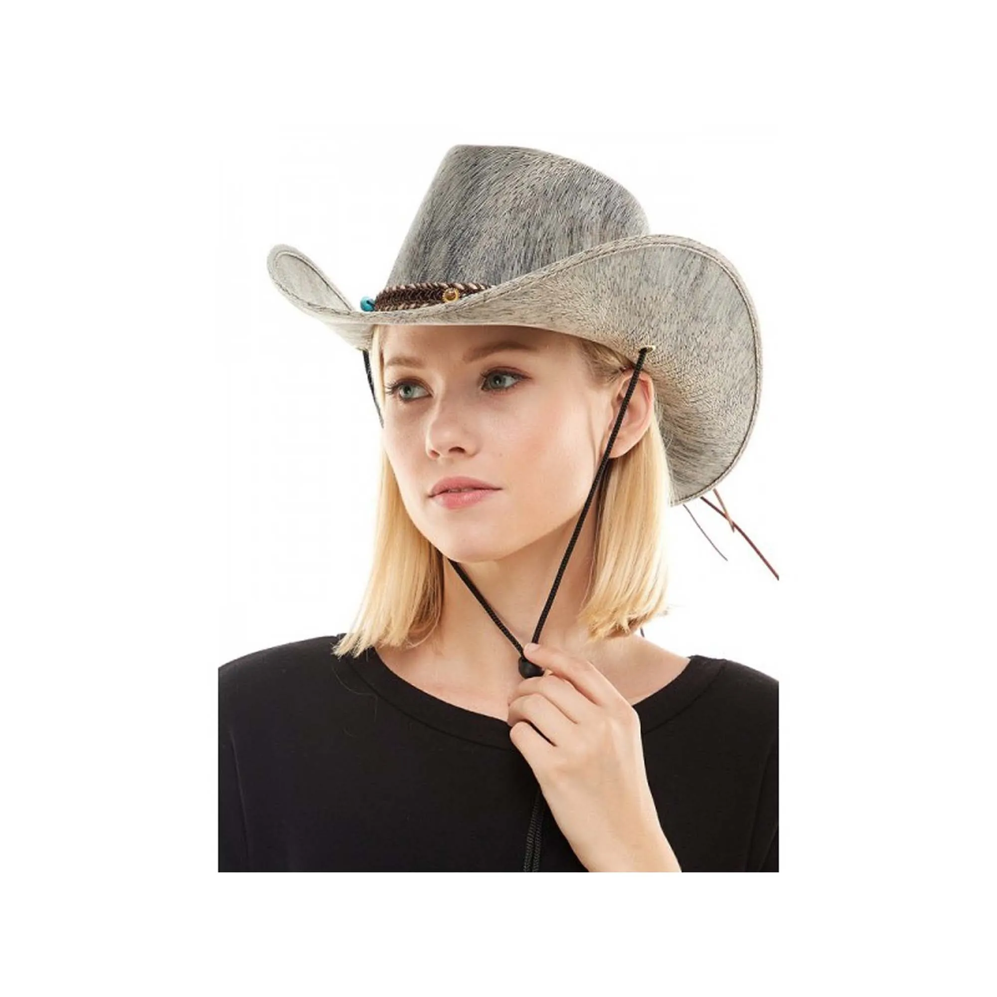 Grey Leather Cowboy Hat for Adults