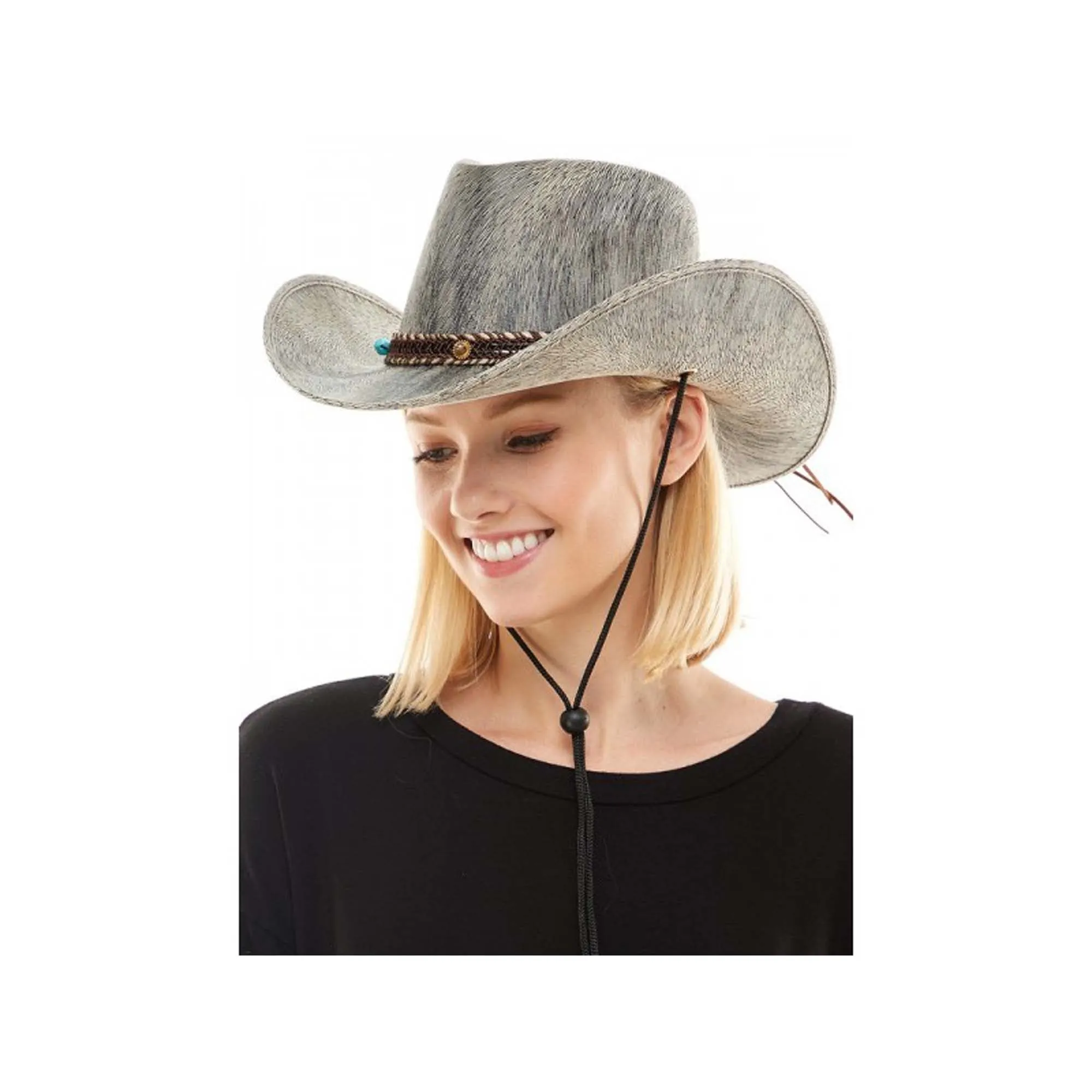 Grey Leather Cowboy Hat for Adults