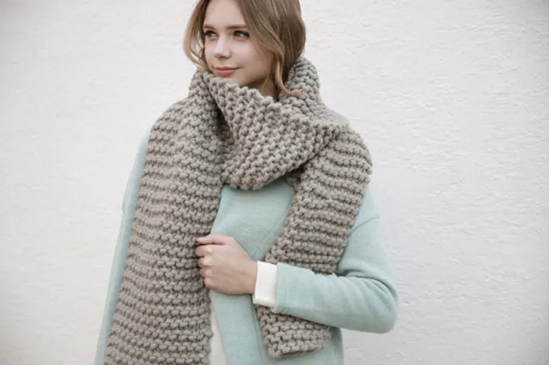 Handmade Chunky Knitted Scarf - Grey