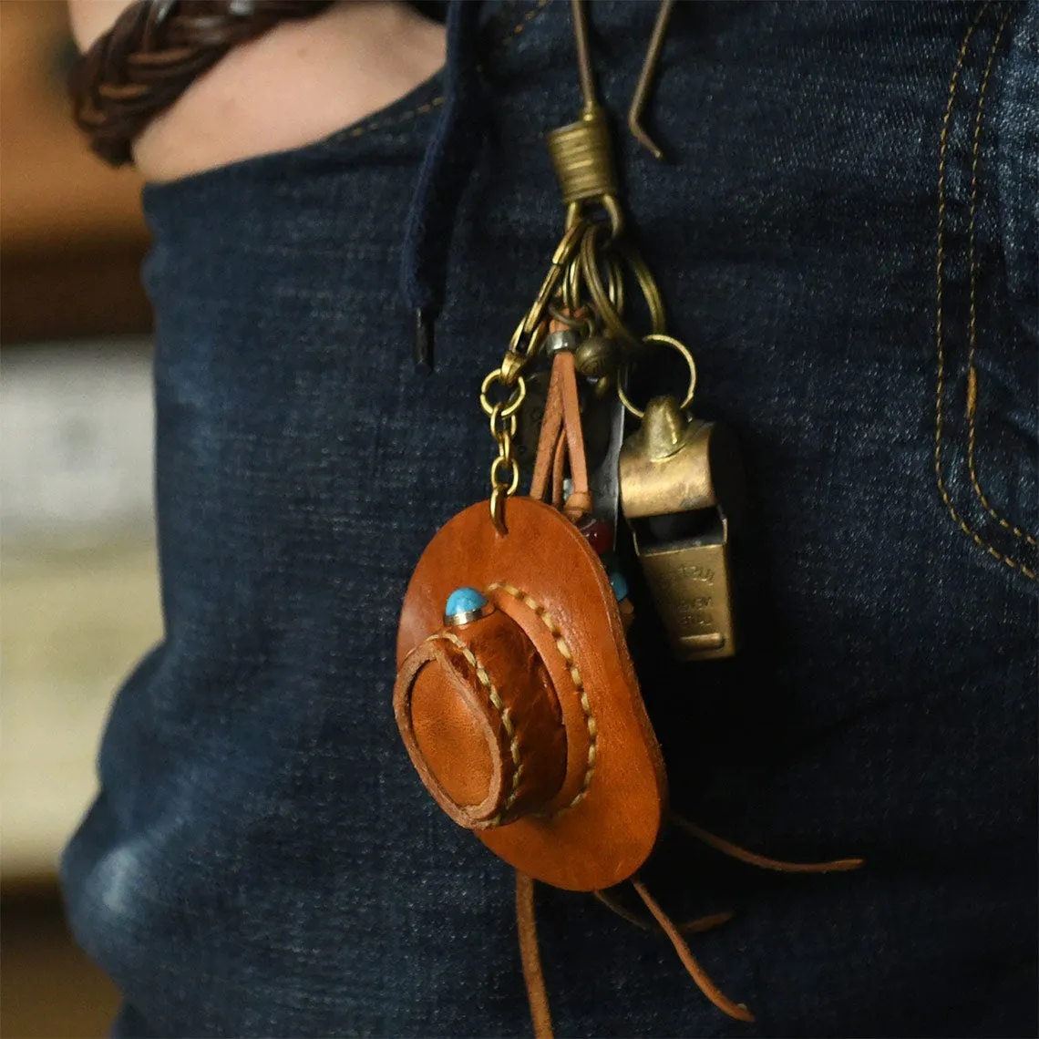 Handmade Leather Cowboy Hat Keychain