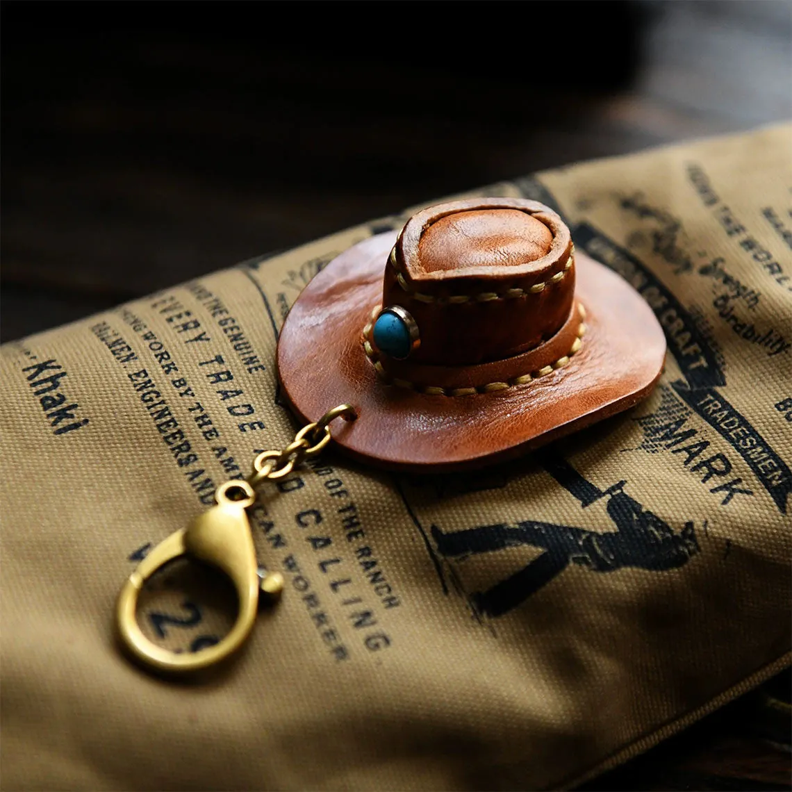 Handmade Leather Cowboy Hat Keychain