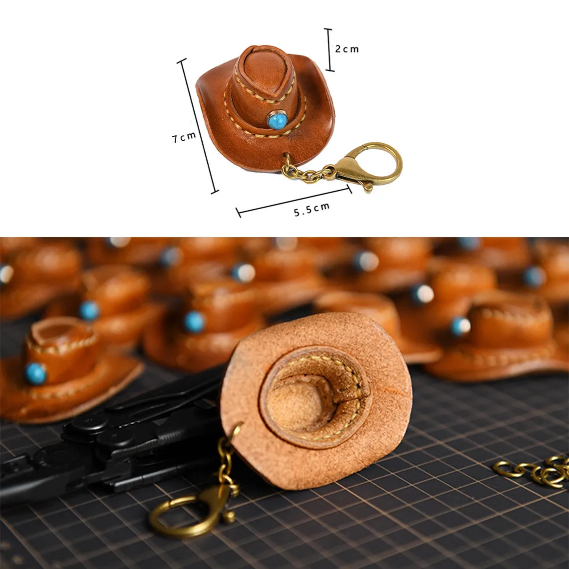 Handmade Leather Cowboy Hat Keychain