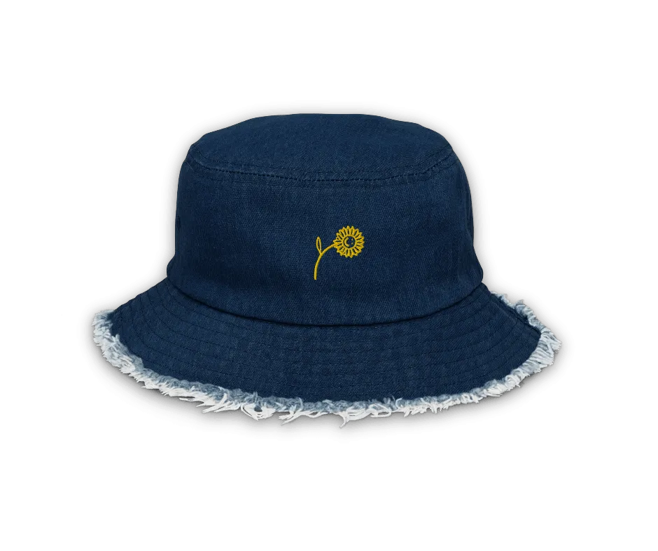 'Happy Sunflower' Denim Bucket Hat