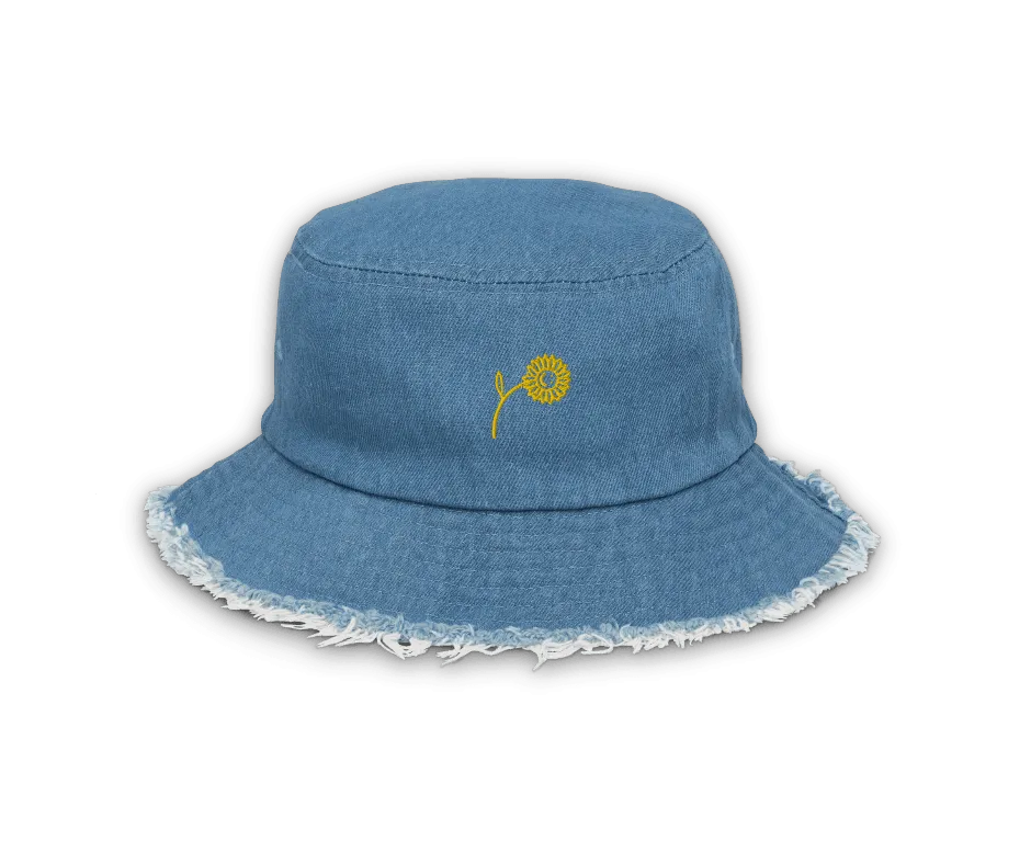 'Happy Sunflower' Denim Bucket Hat