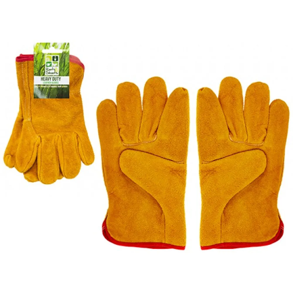 Heavy Duty Leather Work Gloves - Durable Protection Reinforced Palm Comfortable Fit