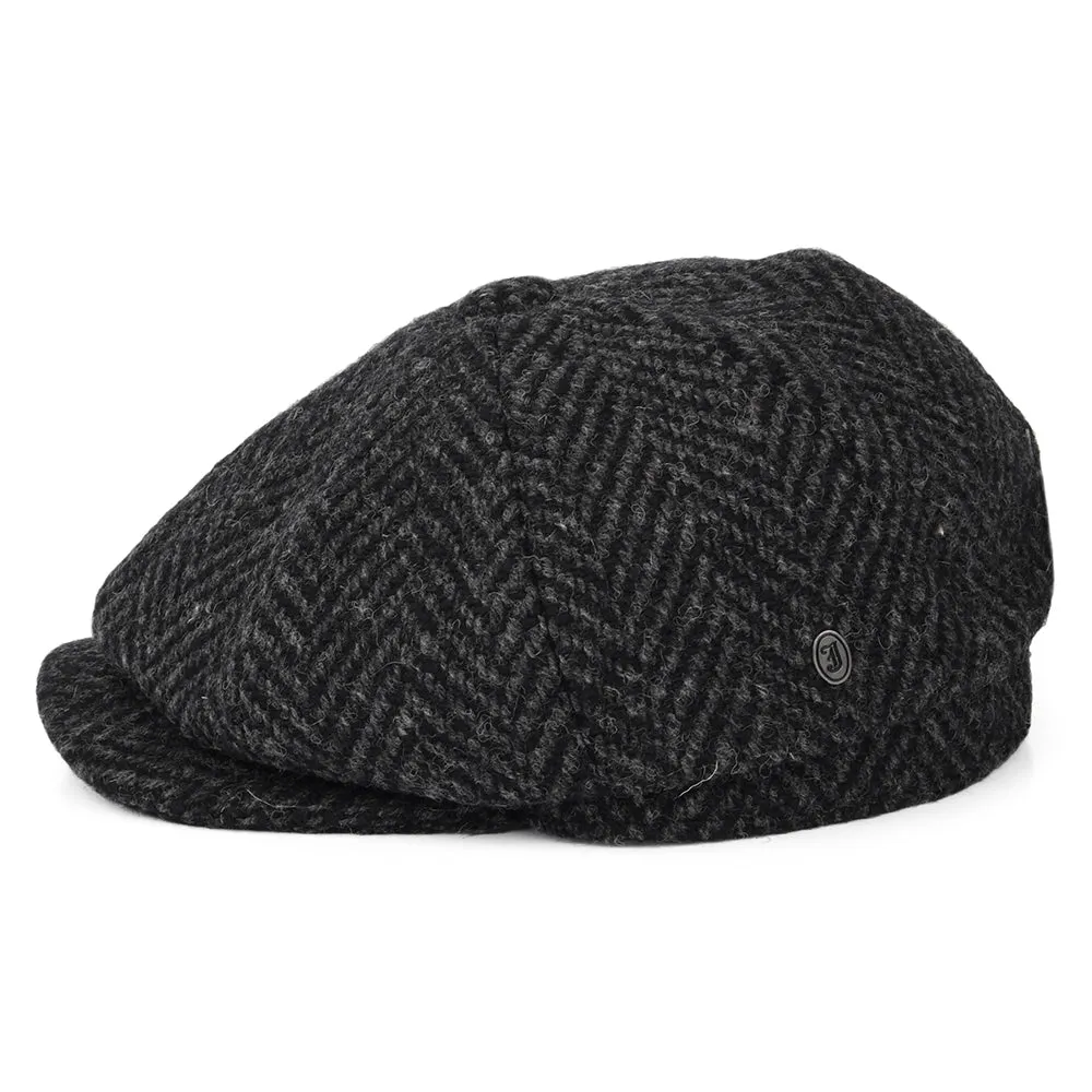 Heavyweight Donegal Tweed Herringbone Glencoagh Newsboy Cap - Black-Charcoal