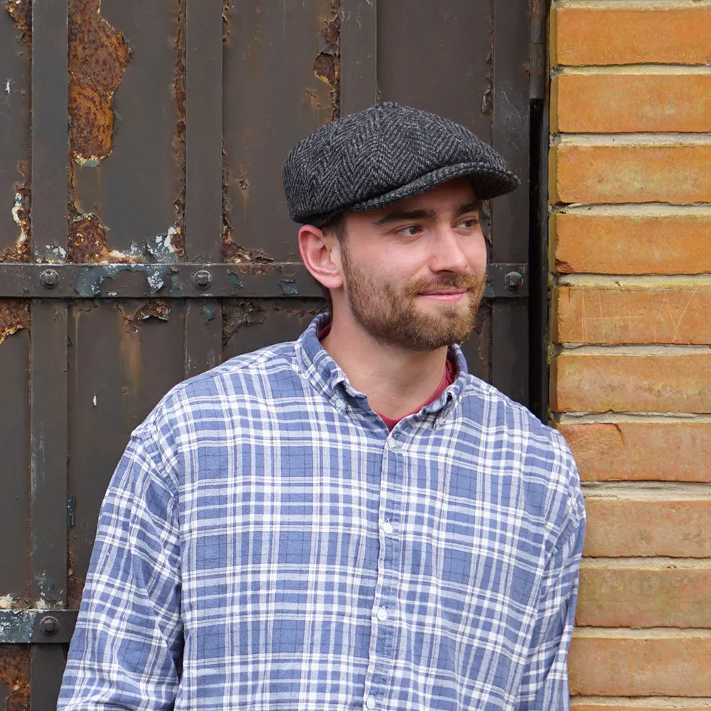 Heavyweight Donegal Tweed Herringbone Glencoagh Newsboy Cap - Black-Charcoal