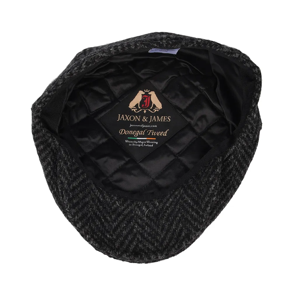 Heavyweight Donegal Tweed Herringbone Glencoagh Newsboy Cap - Black-Charcoal