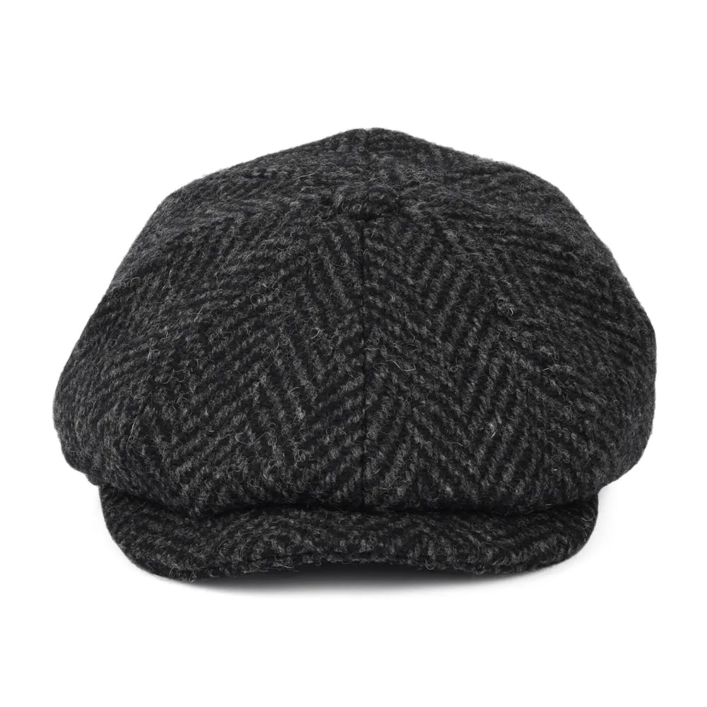 Heavyweight Donegal Tweed Herringbone Glencoagh Newsboy Cap - Black-Charcoal