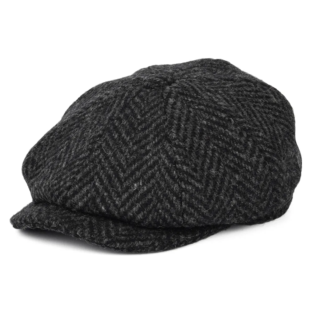 Heavyweight Donegal Tweed Herringbone Glencoagh Newsboy Cap - Black-Charcoal