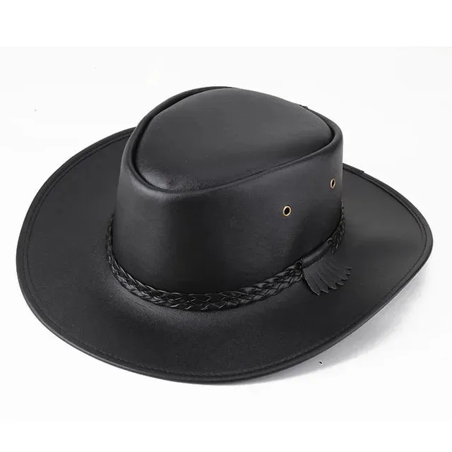 High Quality Men  Leather Western Cowboy Hat