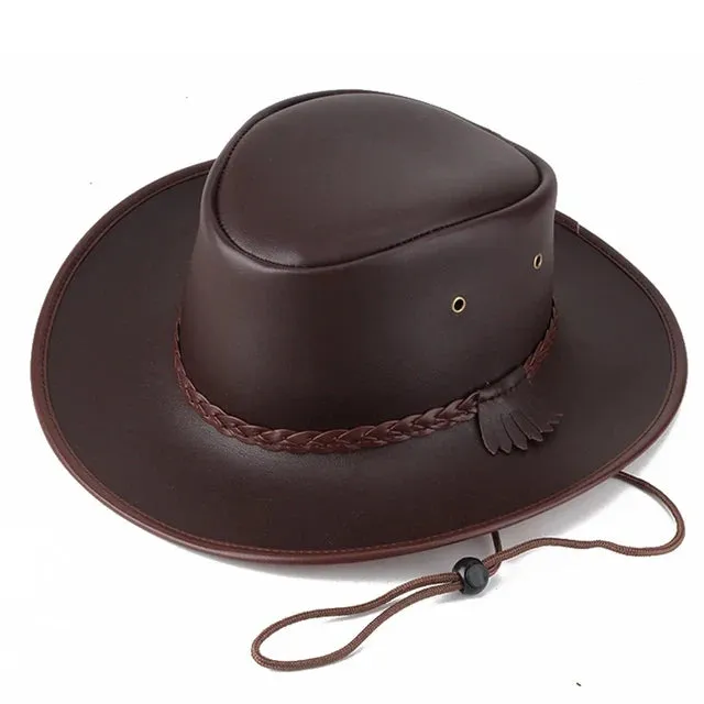 High Quality Men  Leather Western Cowboy Hat