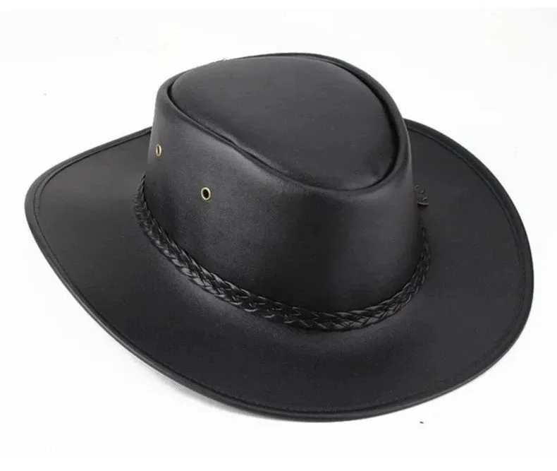 High Quality Men  Leather Western Cowboy Hat