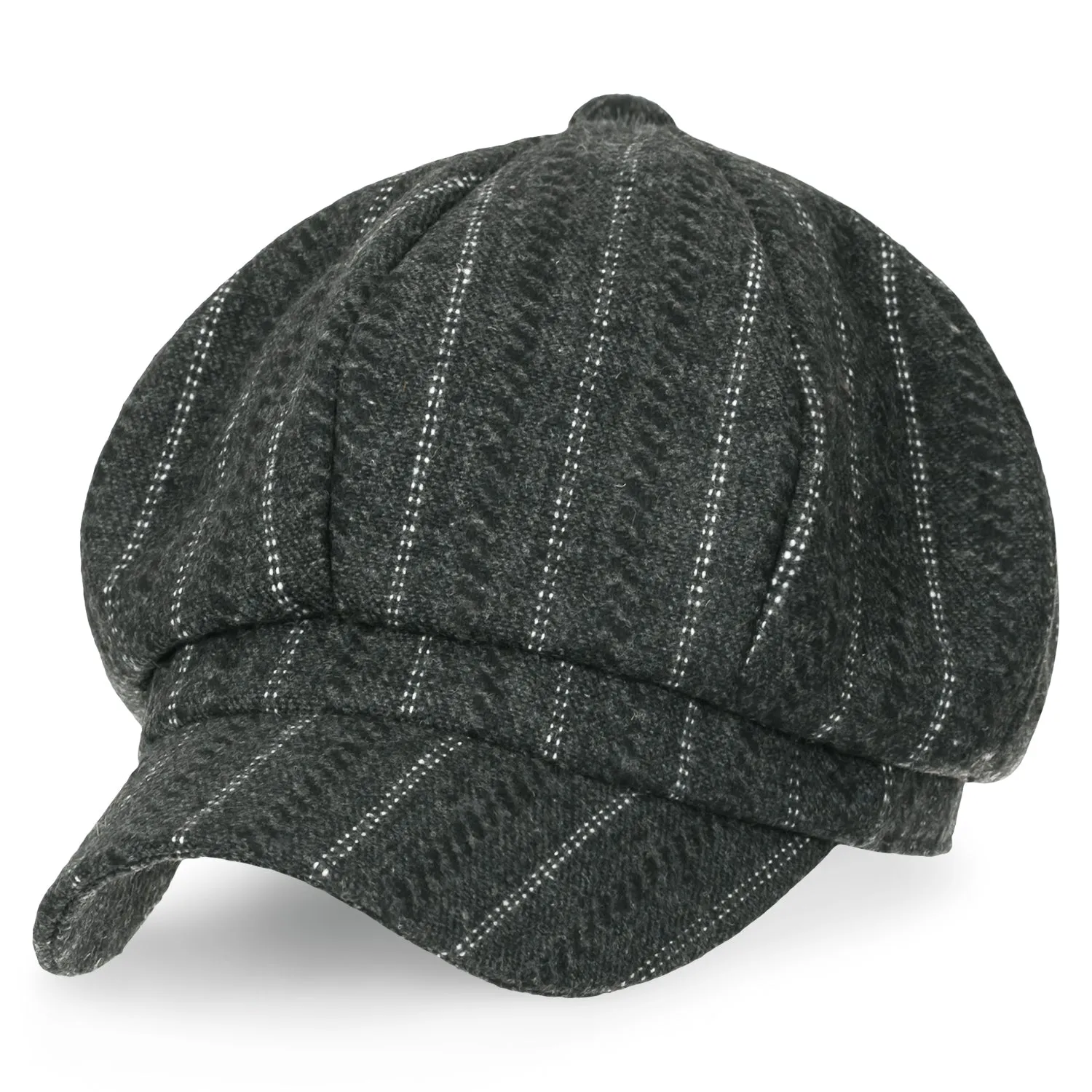 ililily 8-Pannel Wool-Blend Newsboy Cabbie Cap Stripe Duck Bill Flat Hunting Hat