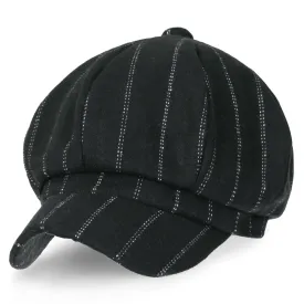 ililily 8-Pannel Wool-Blend Newsboy Cabbie Cap Stripe Duck Bill Flat Hunting Hat