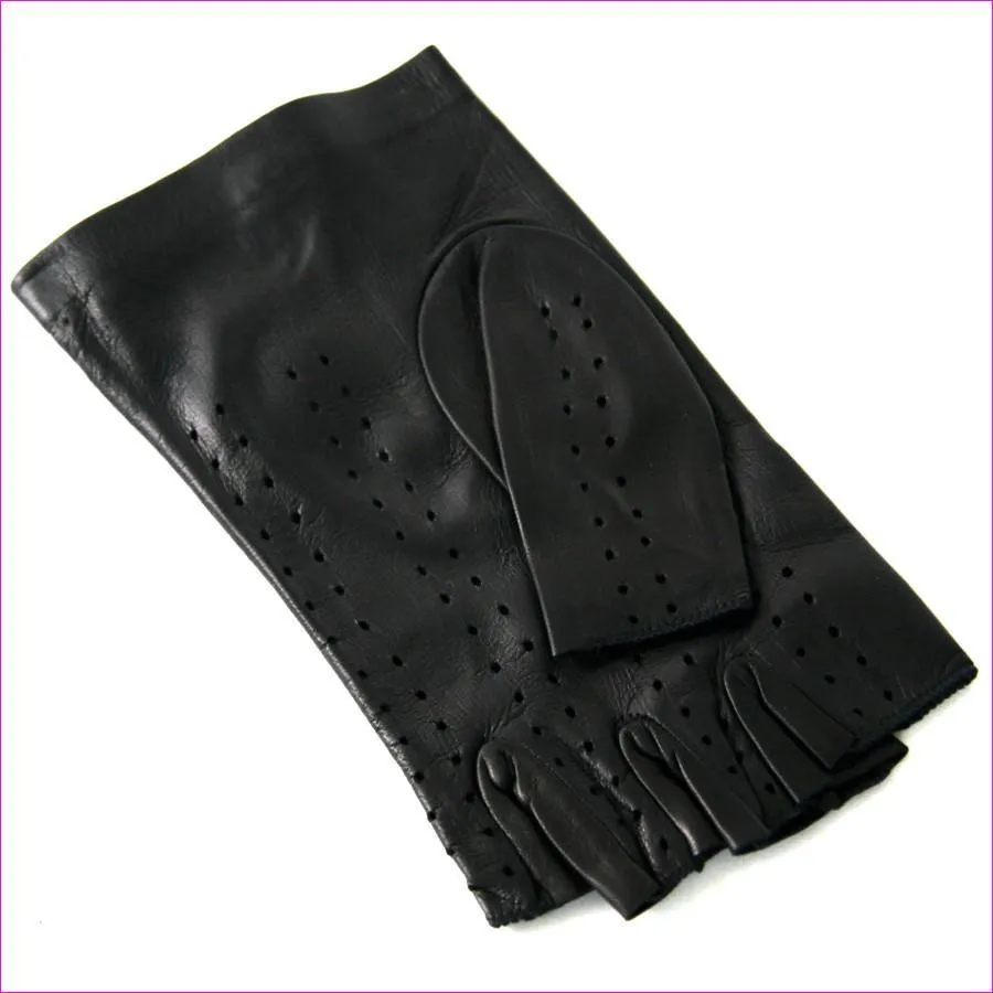 Ladies Black Leather Fingerless Gloves