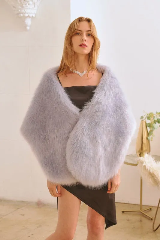 Light Grey Luxury Oversized Faux Fur Shawl Wrap