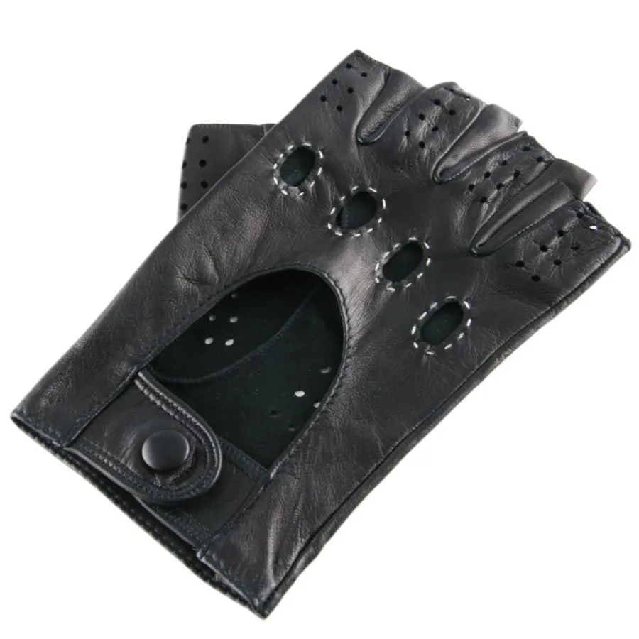 Men's Black Leather Fingerless Driving Gloves