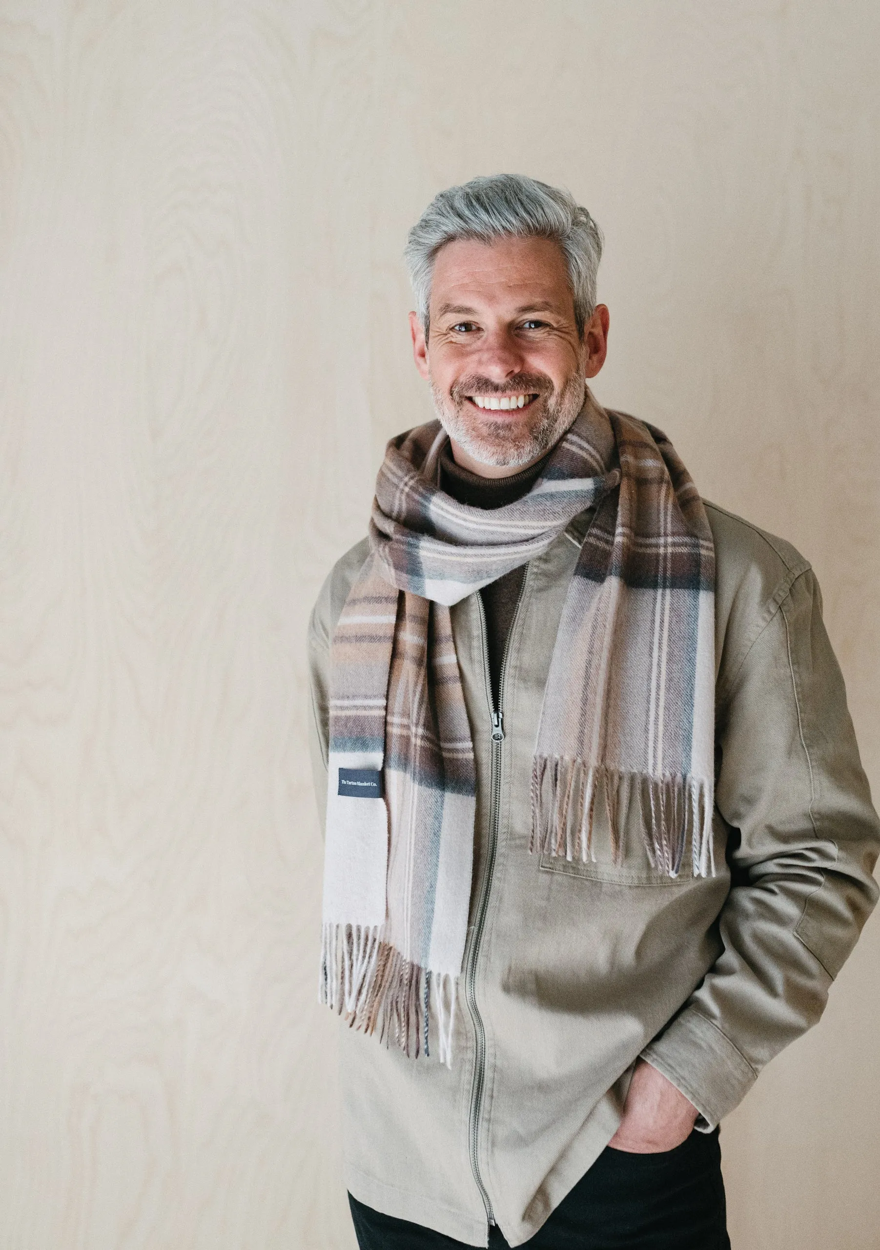 Men's Lambswool Scarf in Stewart Natural Dress Tartan