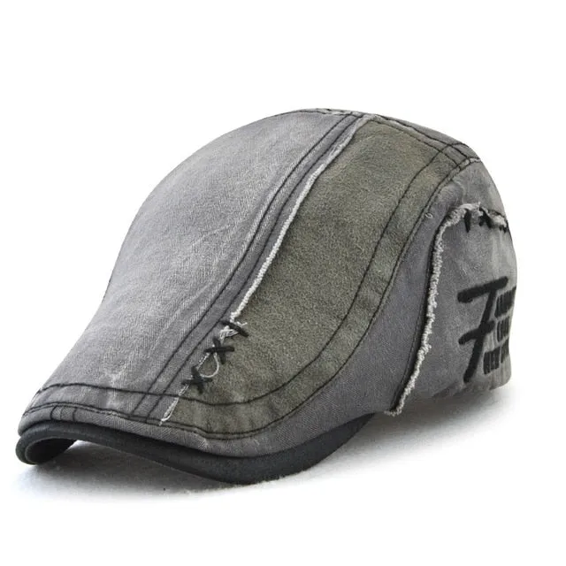 Men's Vintage Style Cotton Patchwork Newsboy Cap Visor