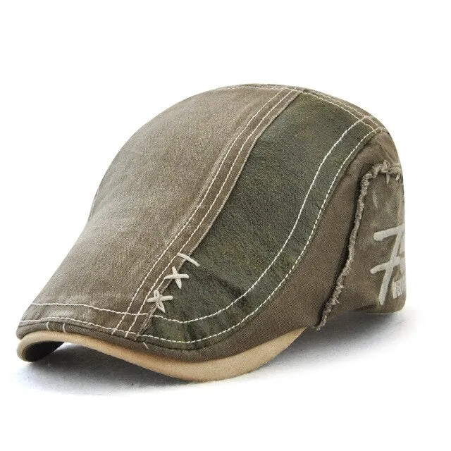 Men's Vintage Style Cotton Patchwork Newsboy Cap Visor